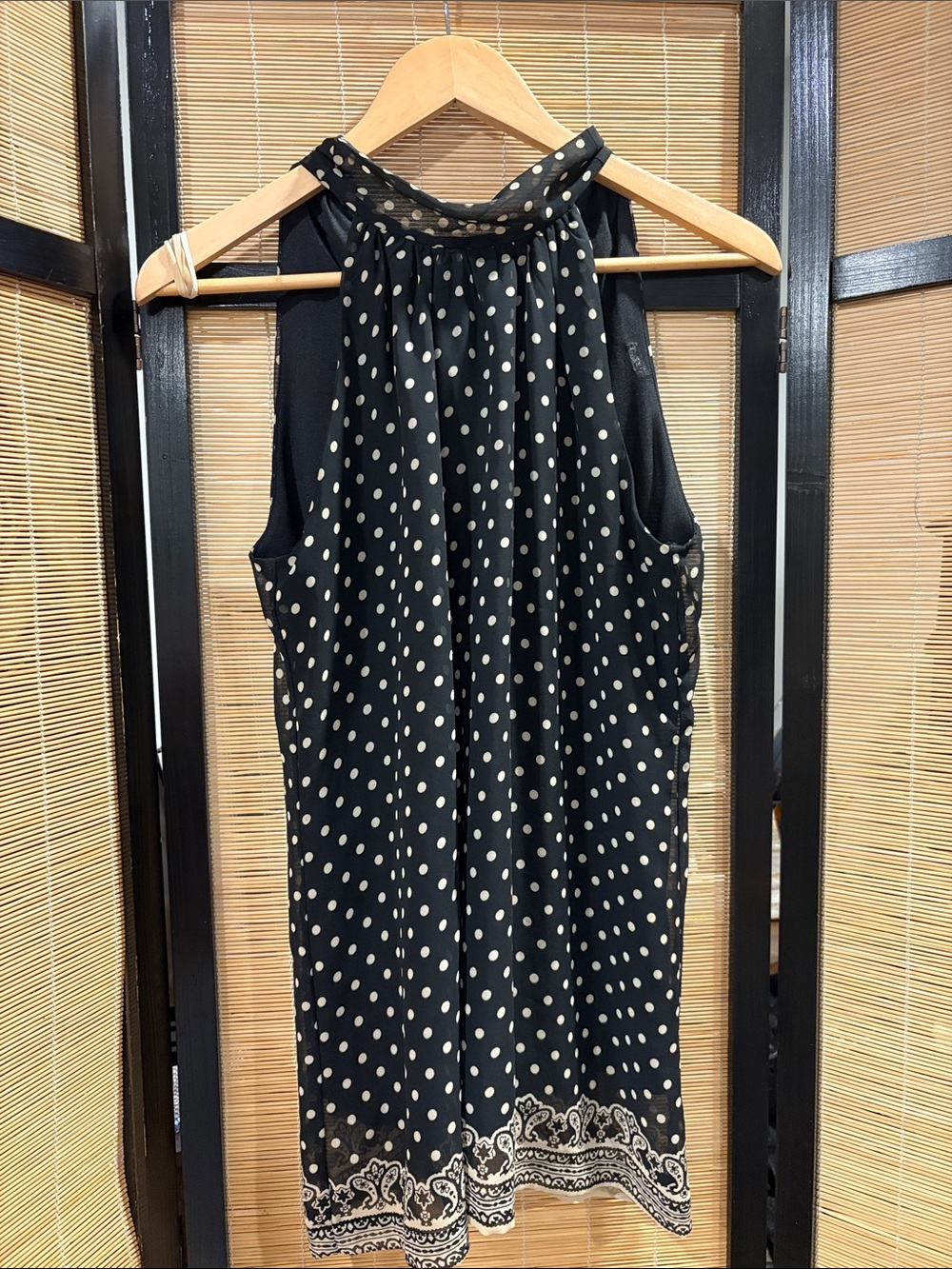 jonathan martin Black Polka Dot Halter Camisole with Cream Border